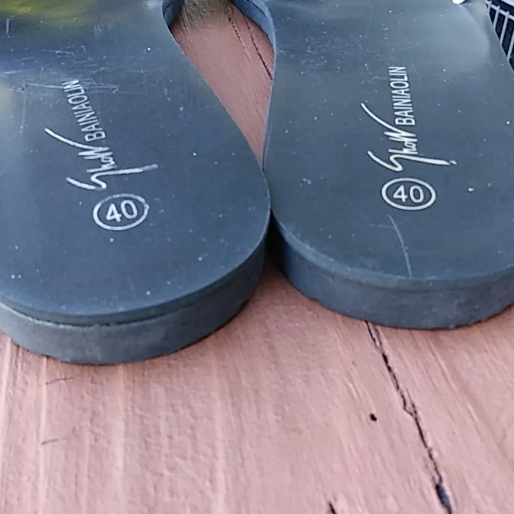 Black Sequin Slides Sandals Size 10 Y2K